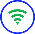 transparent blue and green wireless internet wifi logo for soutwest minnesota broadband service